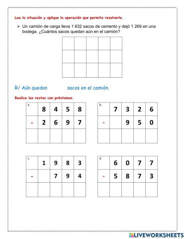 Sustracciones con préstamos