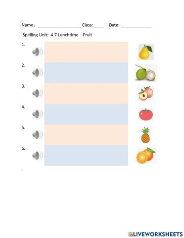 Spelling Unit:  4.7 Lunchtime – Fruit