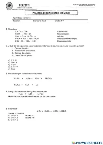 Práctica de reacciones químicas