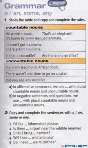 Pulse 2 page 47 a an some any exercise 1 and 2