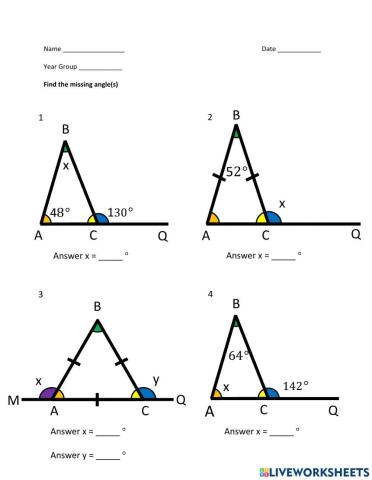 Triangles with Extended Angles - Find the Missing Angle