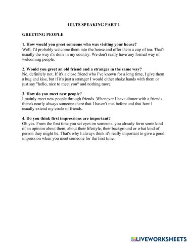 CEL IELTS speaking part 1 greeting