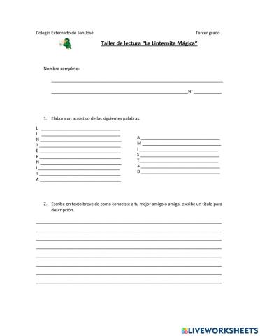 Taller de la obra: La linternita mágica.