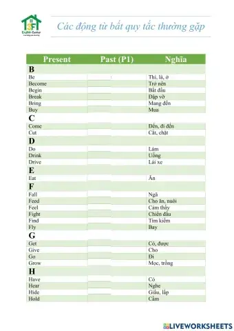 3FE- Common Irregular Verb Past simple