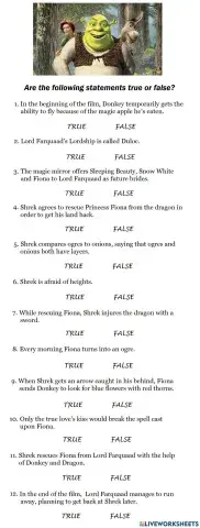 Shrek Test (true-false sentences)