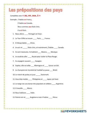 Les prépositions des pays