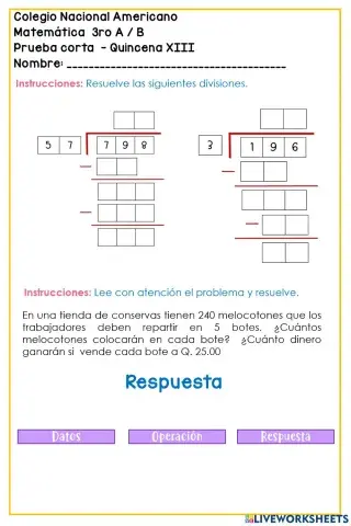 Q. XIII - Prueba corta matemática