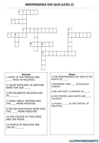 Malaysia independence day crossword puzzle