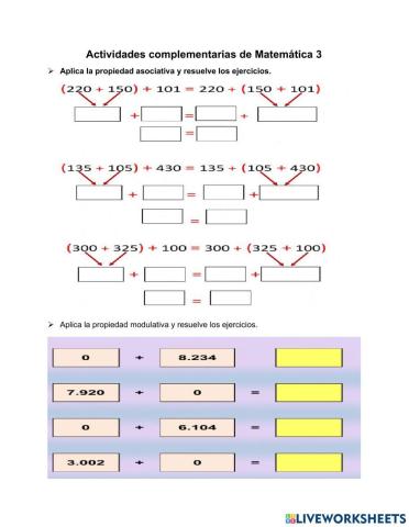 Propiedad asociativa y modulativa de la suma 2
