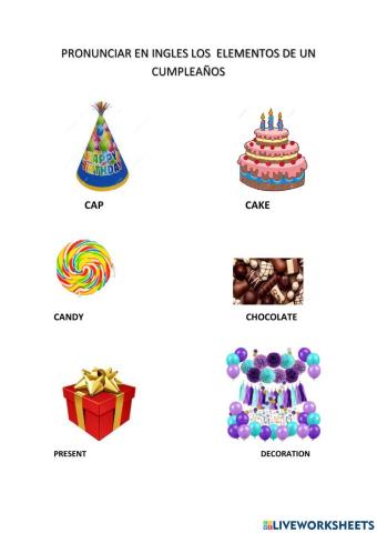 elementos de un cumpleaños en ingles