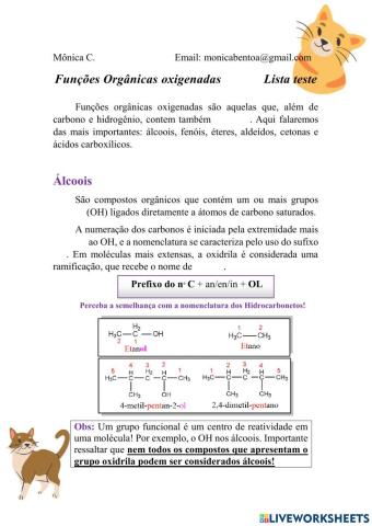 Lista de funções orgânicas oxigenadas