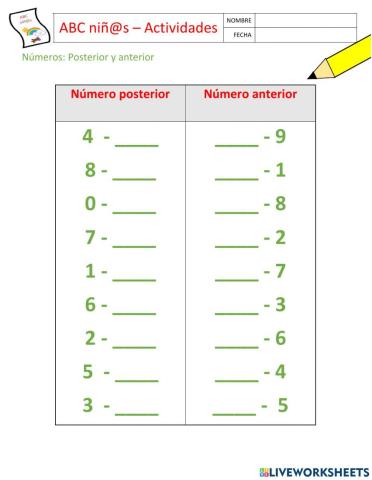 Número anterior y posterior