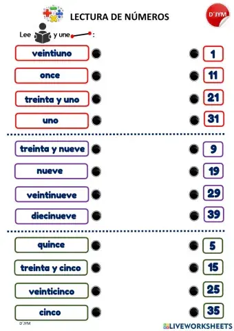 Lectura de los números del 1 al 39