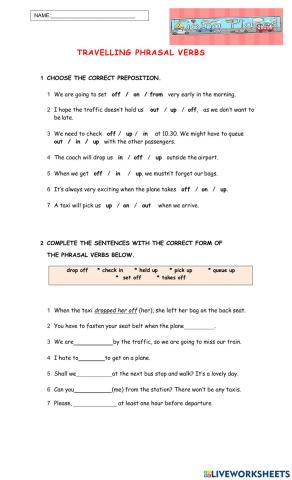 Phrasal Verbs for travelling