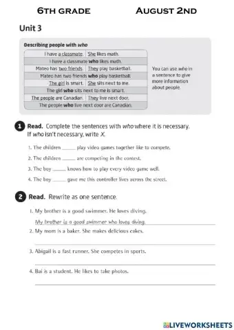 Unit 3: relative pronouns Who