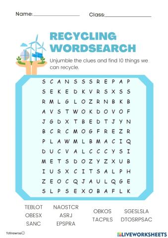 Recycling Wordsearch