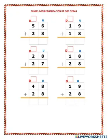 Sumas con reagrupación de dos cifras