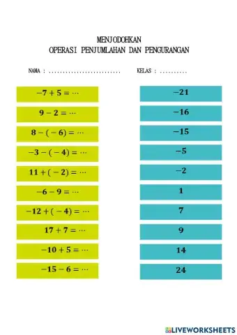 Penjumlahan dan pengurangan bilangan bulat