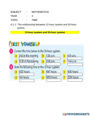 12 hour and 24 hour systems