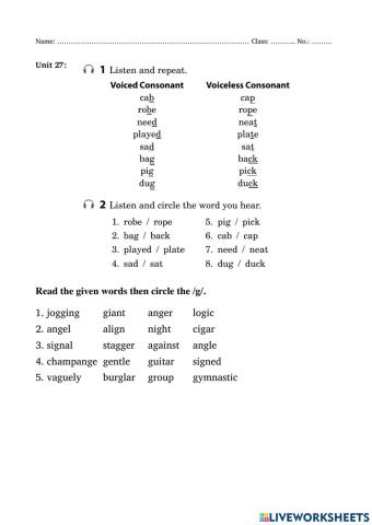 Pronunciation Pairs Unit 27