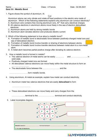 Quiz 5.6 Metallic Bond