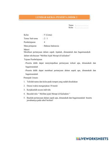 LKPD 2 Tema 2 Subtema 1 membuat pertanyaan