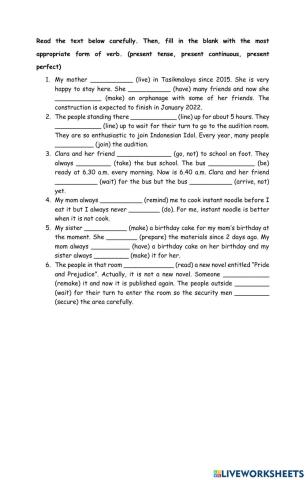 present simple, present continuous, present perfect