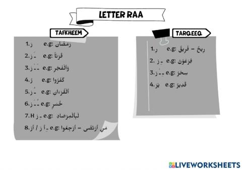 Letter RAA - Tafkeem or tarqeeq