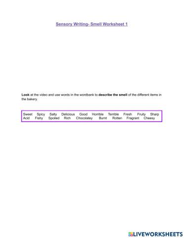 Sensory Writing - Smell Worksheet 1