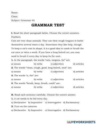 Grammar 4A Test