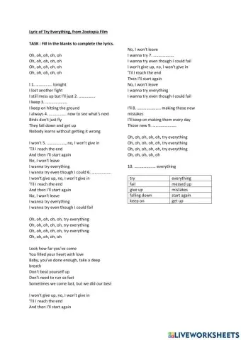 Lyric of Try Everything from Zootopia