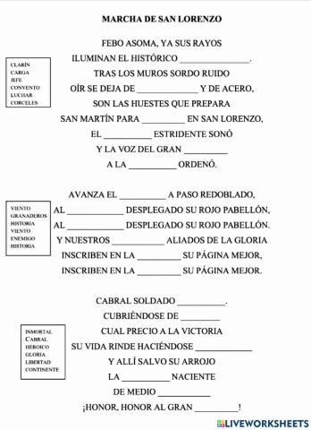 Marcha de san lorenzo para completar la letra