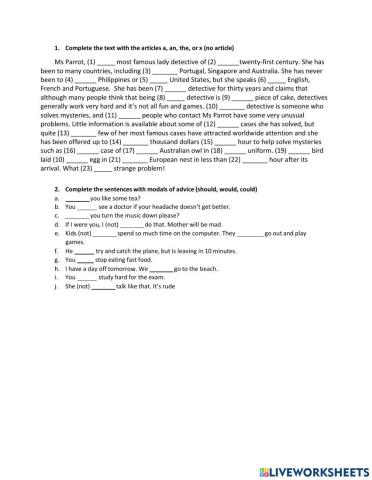 Articles and Modals of advice