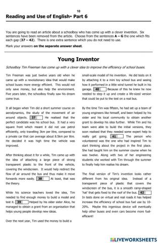 Mock FCE Reading part 7 and 8