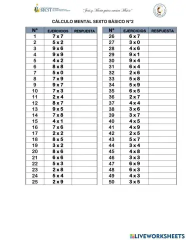 Cálculo mental sexto básico 2
