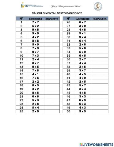 Cálculo mental sexto básico 2