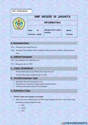 LKPD Pengetahuan KD 3.0.a