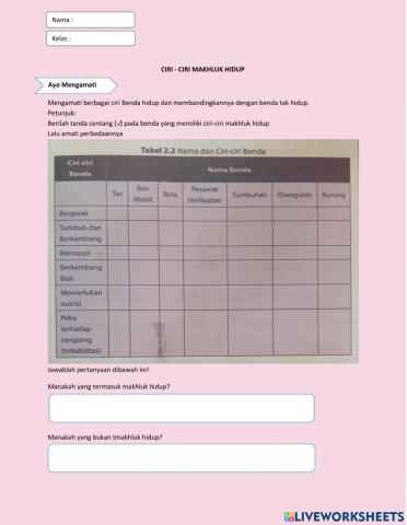 Ciri-ciri makhluk hidup