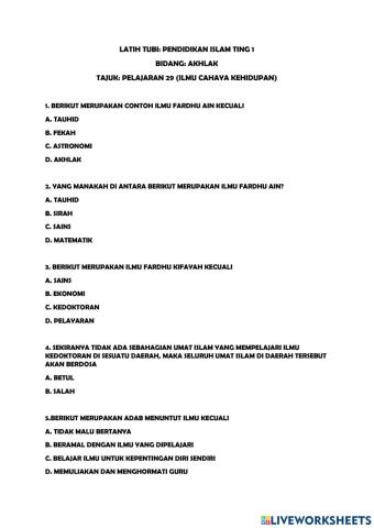 Pelajaran 29: ilmu cahaya kehidupan