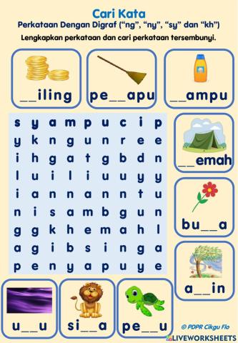 Cari Kata Perkataan Digraf NG NY SY KH