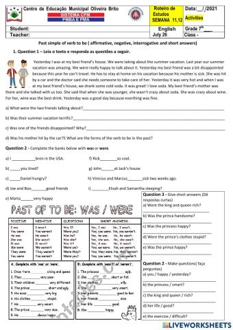 Past simple of the verb to be