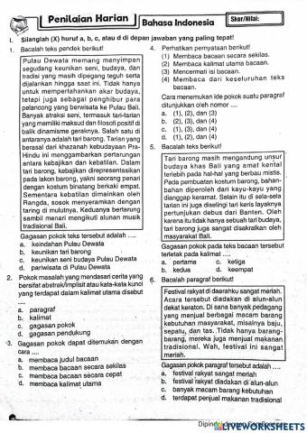 Latihan soal Tema 1 Subtema 1 B. Indonesia