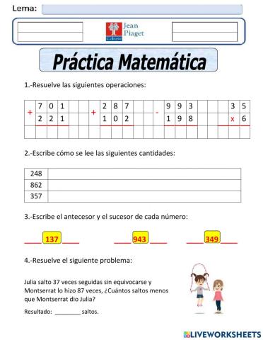 JP Practica 10 Matematicas 4to