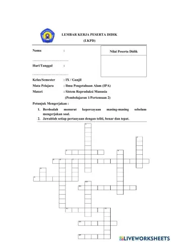 Puzzle -Sistem Reproduksi Manusia- Kelas IX