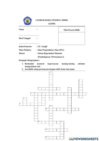 Puzzle -Sistem Reproduksi Manusia- Kelas IX