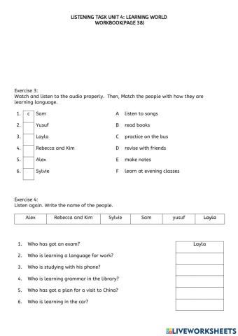 Listening task  unit  4 pg 38
