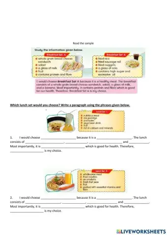 Y6 Healthy and Wise - Choices of Lunch
