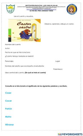 Comprensión lectora Cuento Castor Sastre.