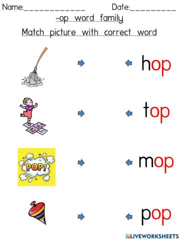-op word family (Match picture with correct word)