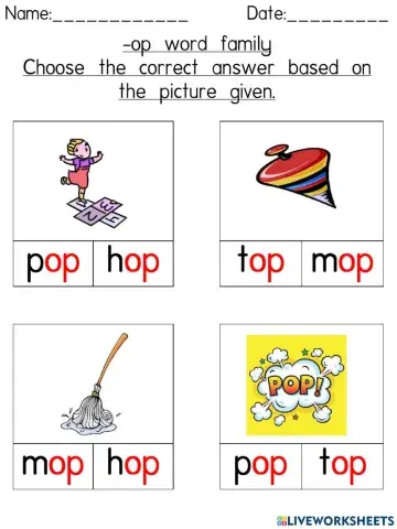 -op word family (Choose the correct answer based on the picture given)